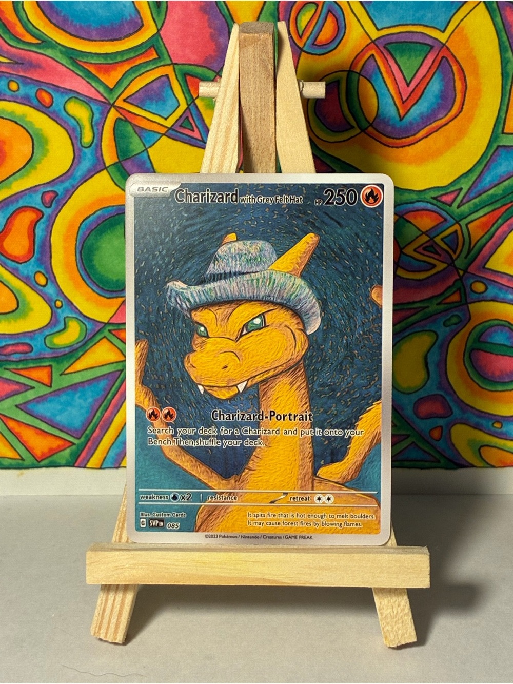 Charizard Portrait with Hat Van Gogh Painting Style Pokemon Fan Art Card
